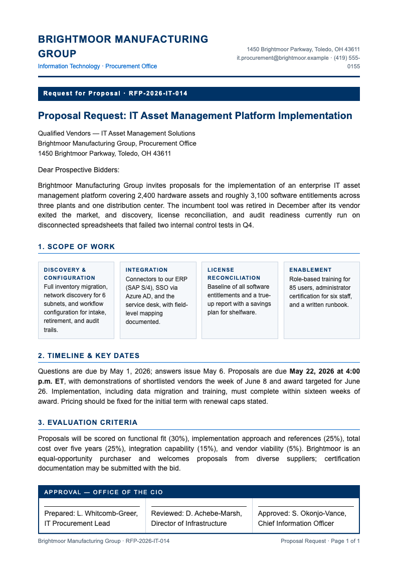 Corporate Standard Proposal Request